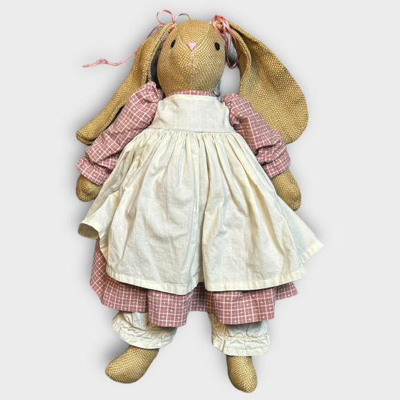 Vintage Handmade Easter Bunnies Rabbits Animals Primitive Country With Dress - Picture 7 of 13